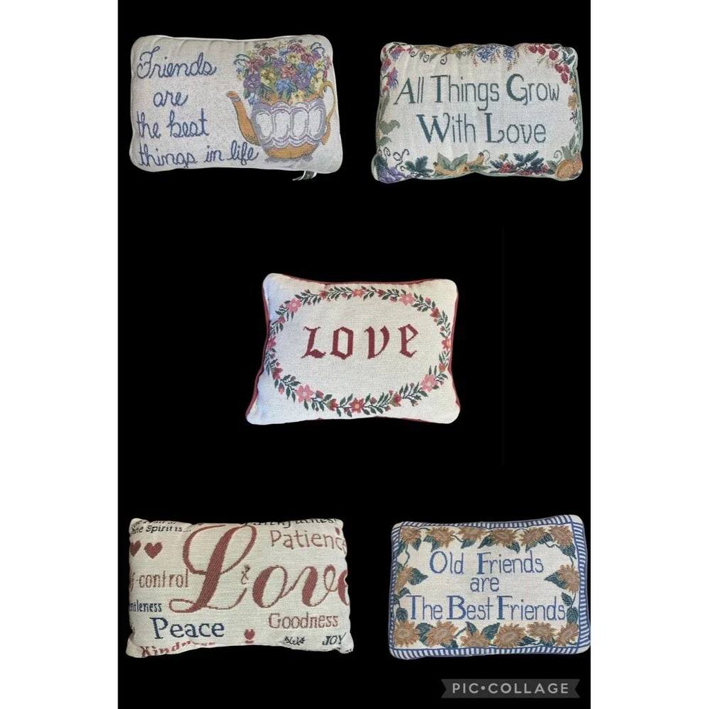 Vtg Needlepoint Throw Pillows Lot Of 5